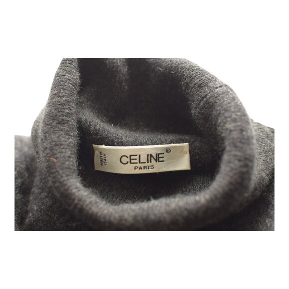 CELINE Paris Gray 100% Cashmere Short Sleeve Turtleneck Knit Top - Picture 3 of 7